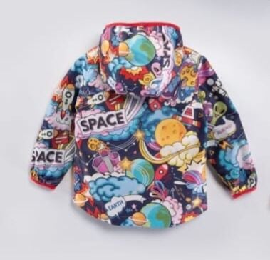 Çok Renkli Unisex Uzay Temalı Kapüşonlu Mevsimlik Mont