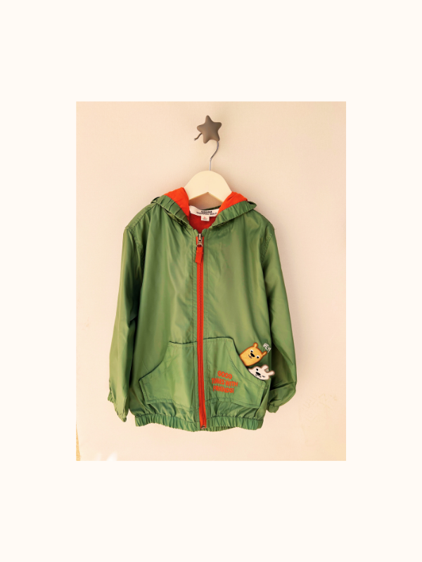 Mevsimlik Polar Hayvan Figürlü Yeşil Unisex Mont