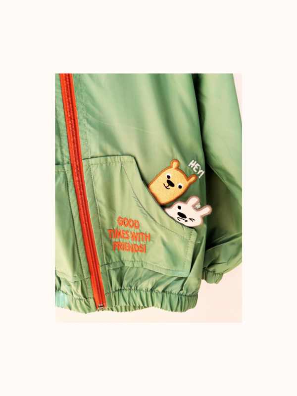 Mevsimlik Polar Hayvan Figürlü Yeşil Unisex Mont