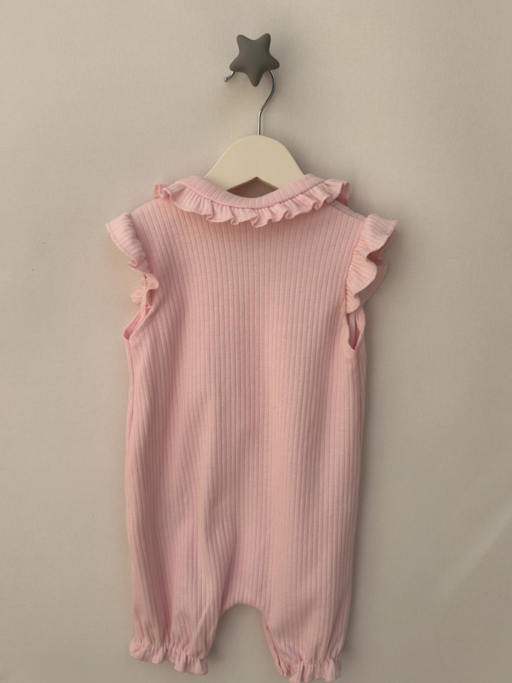 Yakası Kolu Fırfırlı Yazlık Kız Pembe Tulum